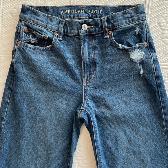 AE Stretch High-Waisted Stovepipe Cuffed Denim Jean Wide Leg Medium Wash 0R - Picture 5 of 16